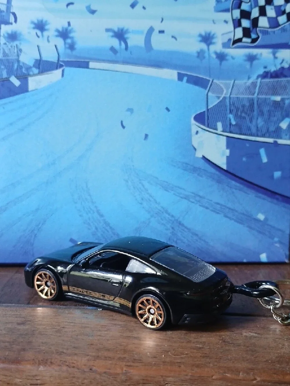 Porsche 911 Carrera T Keychain Hot Wheels Toy Car - Black and Gold